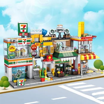 Мини-градивните елементи на кафе-бар, Мини-маркет Модел City Street View Серия от строителни блокове Играчки за детски подарък