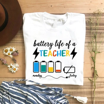 Живот на батерията ризи за учители Забавни подаръци за учителите памучни тениски с графичен дизайн