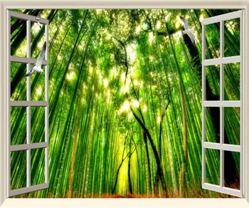 Фантазийный бамбукови гори зад прозореца, HD 3D ТЕЛЕВИЗИЯ за фон, стенни декоративна живопис, 3D тапети, всякакъв размер, рисувани стенни papel