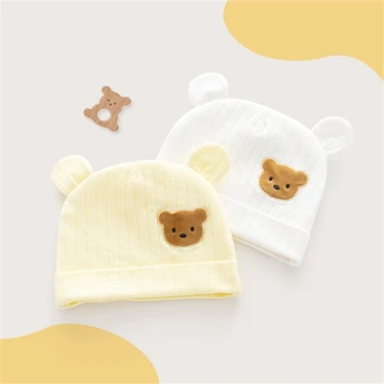 Мека еластична шапчица за новородено, памучен детска шапка за новородени, от 0-3 месеца, бебешки солнцезащитная шапка с уши мультяшного мечка за момичета и момчета