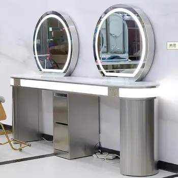 Нов огледално масичка за безжично зареждане, специален маса от неръждаема стомана с имитация на мрамор, оцветени от гореща начин, за фризьорски салони, фризьорски салон