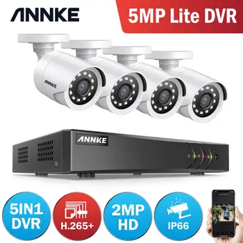 ANNKE 2MP HD Система за Видеонаблюдение 8CH H. 265 + 5MP Lite DVR С 4X1080 P Smart IR Bullet Водоустойчива Камера за Видеонаблюдение Комплект за Видеонаблюдение