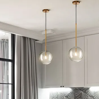 Модерните стъклени висящи лампи с топки, минималистичное led осветление за ресторант, творческото начало декор за спалня, златни висящи лампи G4