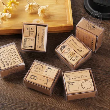 Сладък комплект дървени печати за дневник със собствените си ръце, за създаване на пощенски картички и scrapbooking