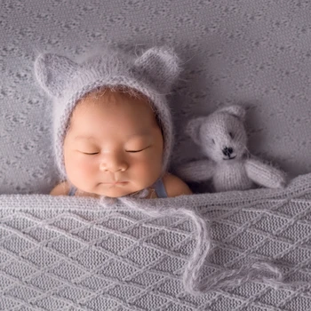 Ангорский капор, класическа вязаная шапка за новородено и набор от играчки, реквизит за снимки на новородени, шапчица, подпори за детска кукла
