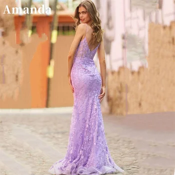Аманда лавандула Русалка Vestidos de Noche, Сексуална спагети каишка рокля за бала 2023 сладък рибя опашка مناسبة فساتين رسمية