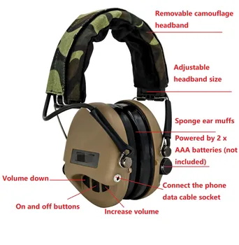 Тактическа слушалки MSASORDIN Страйкбольная слушалки за Защита на слуха намаляване на шума Електронни слушалки за лов и стрелба DE