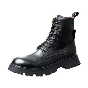 Мъжки обувки от естествена кожа, армията обувки от телешка кожа, мъжки армейските обувки в британския ретро стил, есенно-зимни каубойски обувки, модни ботильоны