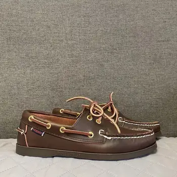 Неподправена обувки за докове Sebago - специални кожени обувки-лодка дантела с остри пръсти D002