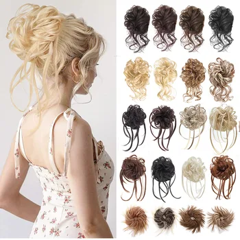Синтетичен комплект за коса Кафяв блондинистый къдрава перука, безразборен куп, гребен, шнола за коса разширения, прически, изкуствена коса, за жени liHui