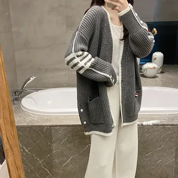 TB Дебел вязаный сгъсти пуловер с голям размер, един женски жилетка с дължина до бедрата, бяло палто отзад, есен и зима