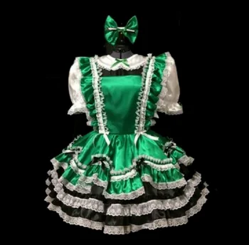 Ново зелено и бяло многоцветное рокля сиси-камериерка, защото рокля по поръчка