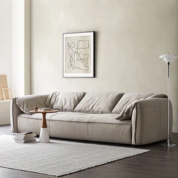 Скандинавски кожен диван за хол, с модерен италиански минималистични диван с мека възглавница, мързеливи мублес, мебели за дома El Hogar