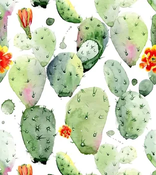 Акварелни тапети с подвижна кора от кактус, зелено-бели самозалепващи се тапети с цветен модел, готови стенни картини за вашия интериор