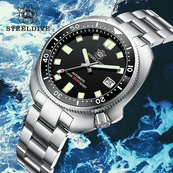STEELDIVE SD1980 Мъжки механичен часовник за гмуркане Луксозни часовник с голям циферблат Abalone 44 мм механизъм NH35 супер нажежен водоустойчив часовник на 200 м