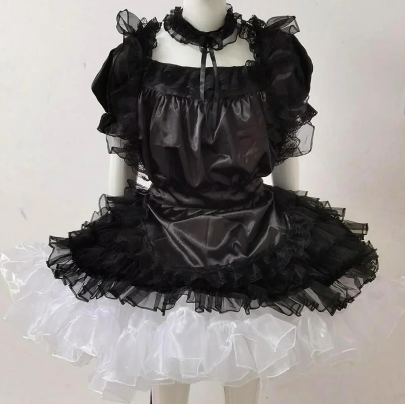 Многоцветен възрастен гигантски дете Секси момиче Черно коварен атласное рокля с голи гърди Сиси Японската мома Готическата ролева игра по поръчка