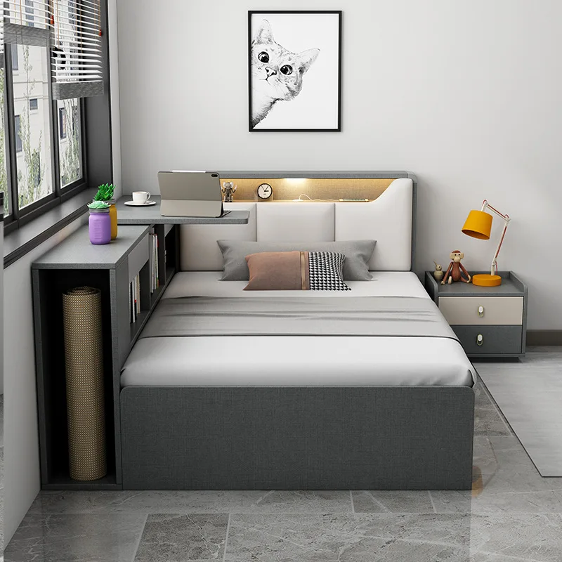 Съвременните компактни мебели за спалня Функционално съхранение Одноместное двама, склад и Две единични легла, от изкуствена кожа за деца