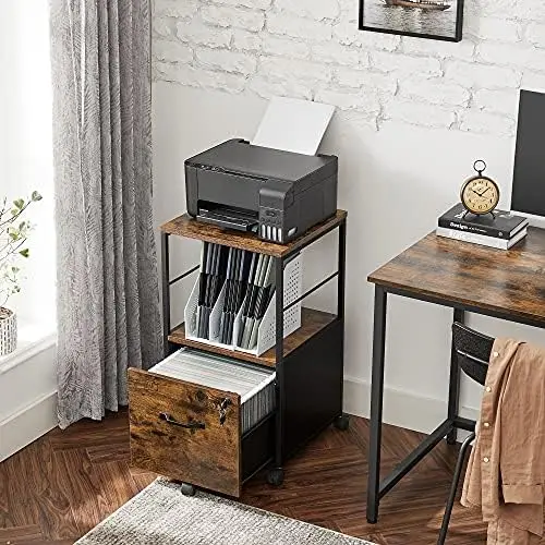 Шкаф за домашно чекмеджета и колела, офис мебели, Подвесная папка за документи с формат A4 и Letter, кафяв + черен в селски стил