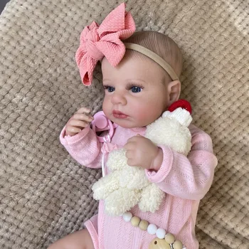 50 см Готова кукла Reborn Baby LouLou, проснувшаяся, с отворени очи, реалистична новородено 3D кожа, играчка фигурка на ръчно изработени, подарък за рожден ден за момичета