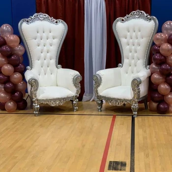 2 бр.) Тронната стол с висока облегалка сватбена мебели на едро на евтини тронната стол за интериора на булката и младоженеца стол mandap стол сватба