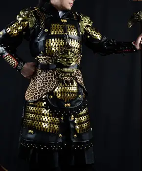 Древнекитайская на династията Сун, мъжки броня, метален костюм от неръждаема стомана, златен цвят, 15 кг