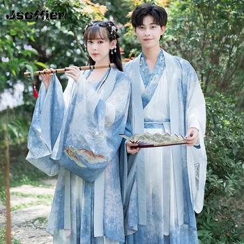Традиционен костюм Ханфу за двойки, мъжки дрехи, за cosplay, фехтовач, костюм китайски влюбени в стил Тан, рокля за народни танци от източната част на филма