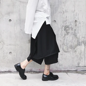 Готически шорти, японски панталони, мъжки къси панталони-бермуди, свободни черни широки панталони, градинска облекло в стил харадзюку, самурайски стил, свободни