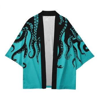 Свободна японска градинска дрехи с принтом октопод, жилетка, женски мъжки кимоно Harajuku Haori, тениски за cosplay, юката, японската мода