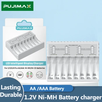 PUJIMAX 8-слотное led интелигентно зарядно устройство с бързо зареждане, поддръжка на батерии 1.2 AA, електронно оборудване, с предавателна кутия, издръжлив