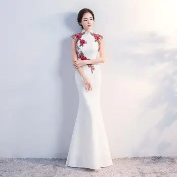 Жена лятна вечерна рокля Performance Рокля в китайски стил, добро сценично рокля с бродерия за банкет, винтажное Чипао