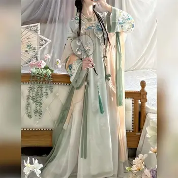 Танцов костюм, 2 цвята, китайски оригинален традиционен дантелен костюм Hanfu за момичета, пролетно-летен стил, костюм с дължина до гърдите си, пола на подтяжках