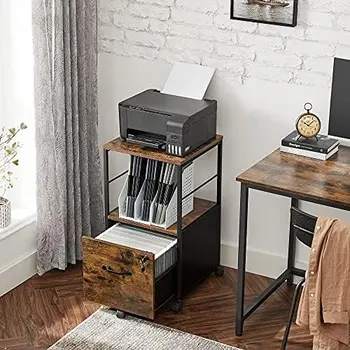 Шкаф за домашно чекмеджета и колела, офис мебели, Подвесная папка за документи с формат A4 и Letter, кафяв + черен в селски стил