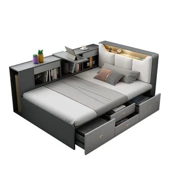 Съвременните компактни мебели за спалня Функционално съхранение Одноместное двама, склад и Две единични легла, от изкуствена кожа за деца