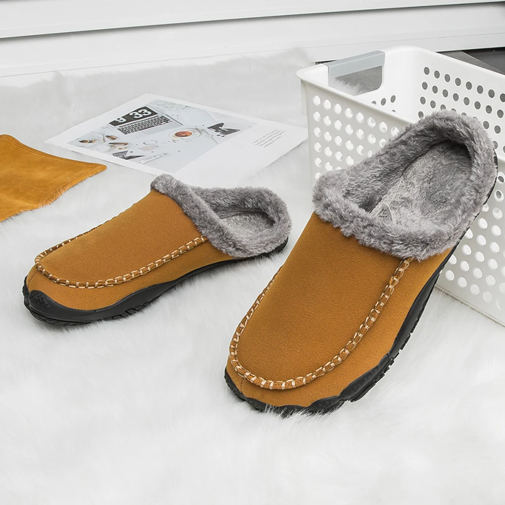 Зимни обувки на плоска подметка, нескользящая термообувь, мъжки удебелена мек кожен водоустойчив удобни домашни обувки за помещения, в размер на 39-47
