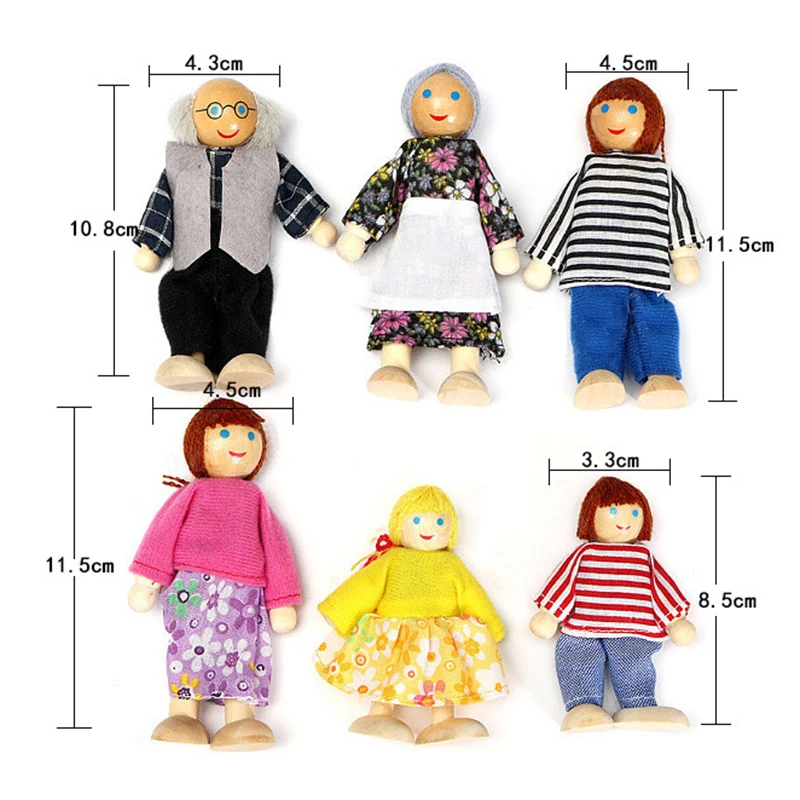 Комплект дървени фигури за момичета, прекрасни щастливи кукли, семеен набор от игри, детска играчка за подарък за деца