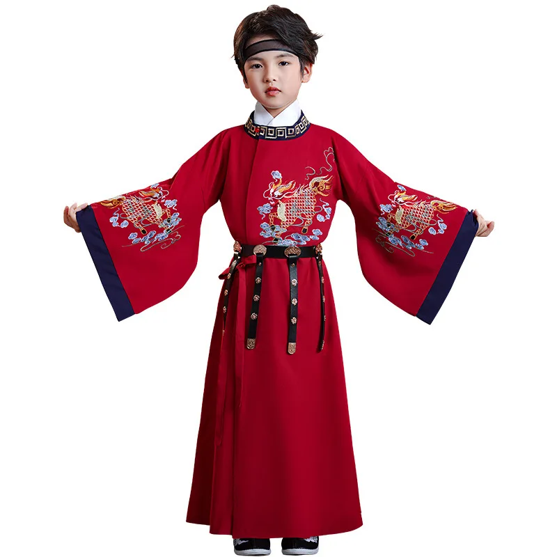 Старият студентски китайската традиционна носия с бродерия, пролетно-есенен костюм за момчета, ретро с костюм Hanfu, костюм за парти в стил Тен за рождения ден