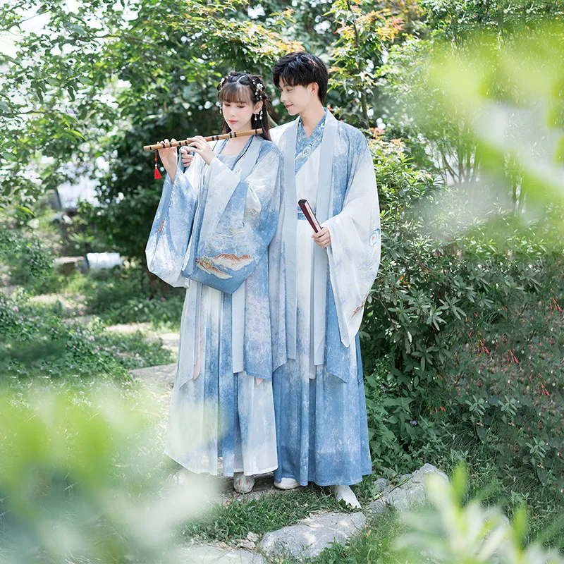 Традиционен костюм Ханфу за двойки, мъжки дрехи, за cosplay, фехтовач, костюм китайски влюбени в стил Тан, рокля за народни танци от източната част на филма